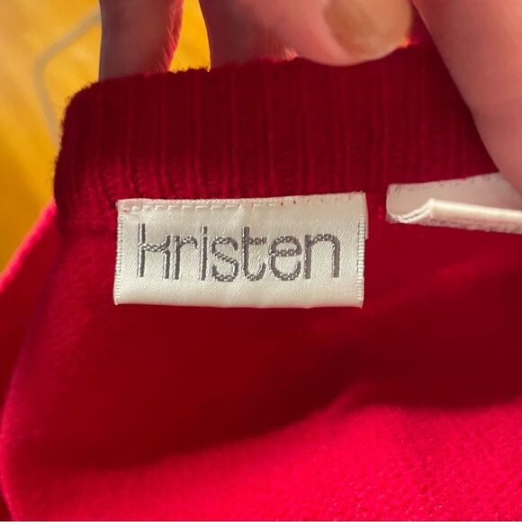 Vintage Kristen Cardigan Sweater Lambswool Button Front Grunge Cobain Red Large - Picture 7 of 9